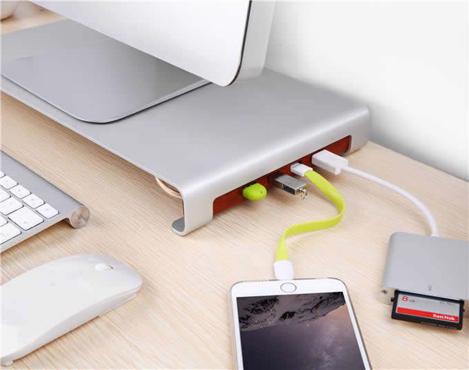 Aluminum Alloy Monitor Stand  with 4-USB Hub  for iMac Macbook Computer 